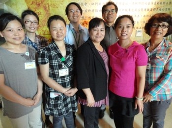 Supervisory staff of Juang San Presbyterian Church's cleaning company at Changhua Christian Hospital with Pastor Chen and Clerk of Session Gu